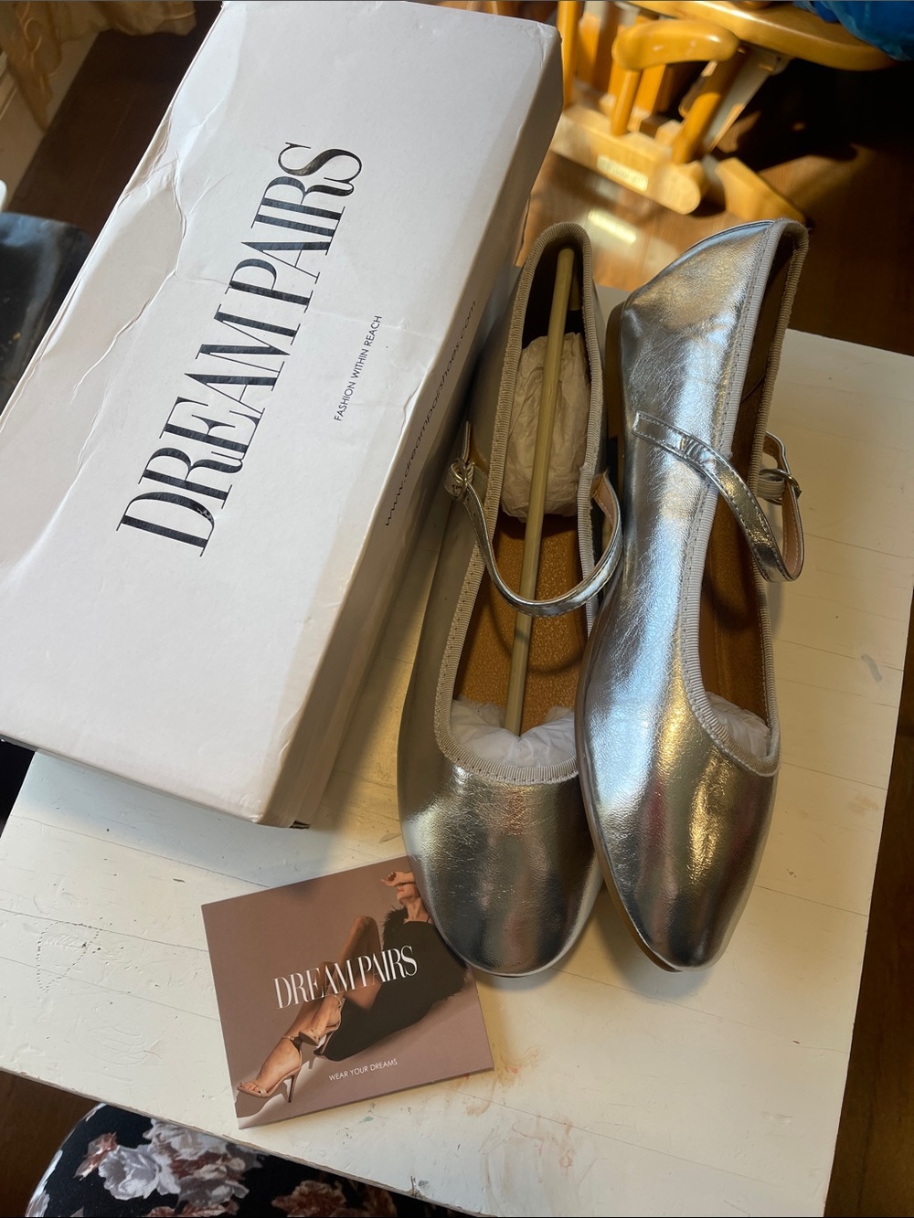 Dream Pairs Silver Mary Jane Flats with Strap